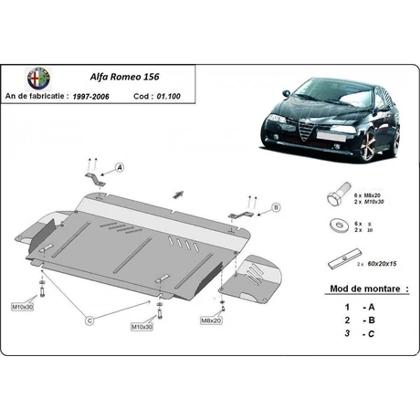 Alfa Romeo 156, 1997-2003 - Motorvédő lemez