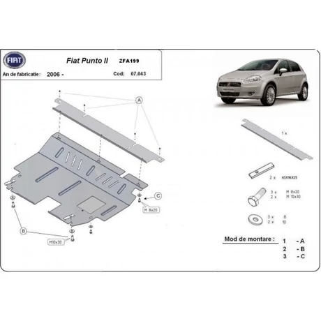 Fiat Punto II, 2000-2008 - Motorvédő lemez