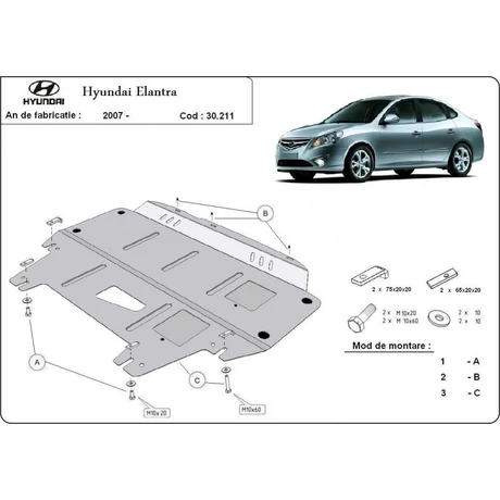 Hyundai Elantra, 2007-2011 - Motorvédő lemez