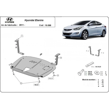 Hyundai Elantra, 2011-2016 - Motorvédő lemez
