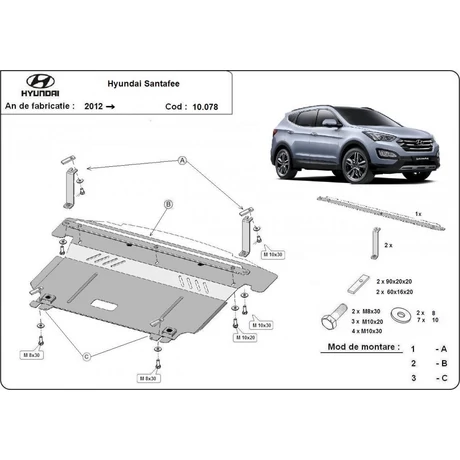 Hyundai Santa Fe III, 2012-2018 - Motorvédő lemez