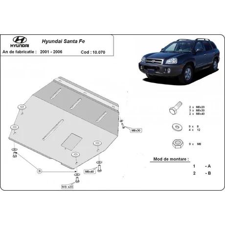 Hyundai Santa Fe, 2001-2006 - Motorvédő lemez