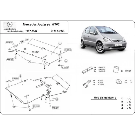 Mercedes A-Classe,W168, 1997-2004 - Motorvédő lemez