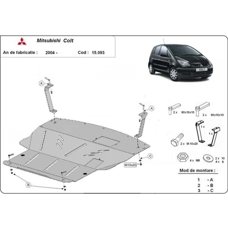 Mitsubishi Colt, 2004-2018 - Motorvédő lemez