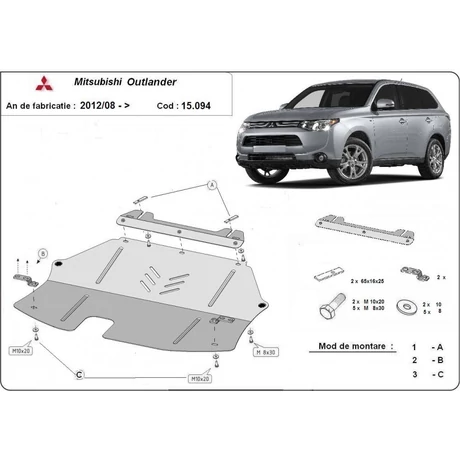 Mitsubishi Outlander 2012/08-2018 - Motorvédő lemez