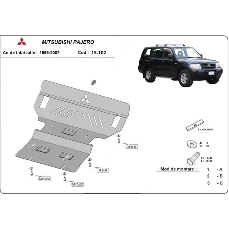 Mitsubishi Pajero III (V60, V70),1999-2007 - Motorvédő lemez