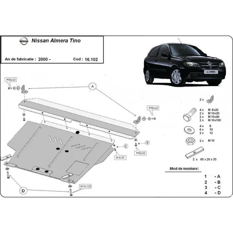 Nissan Almera Tino, 2000-2006 - Motorvédő lemez