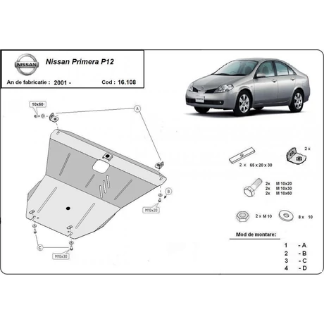Nissan Primera P12, 2001-2018 - Motorvédő lemez