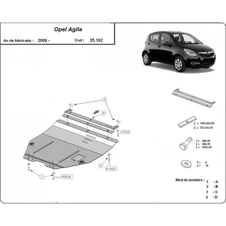 Opel Agila, 2008-2018 - Motorvédő lemez