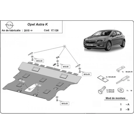 Opel Astra K, 2015-2018 - Motorvédő lemez