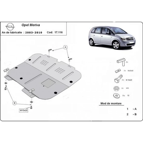 Opel Meriva, 2003-2010 - Motorvédő lemez