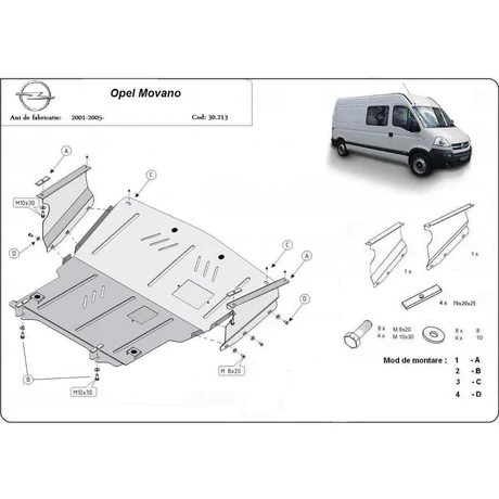 Opel Movano, 1998-2010- - Motorvédő lemez