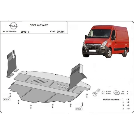 Opel Movano, 2010-2018 - Motorvédő lemez