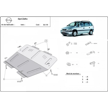 Opel Zafira, 1999-2012 - Motorvédő lemez
