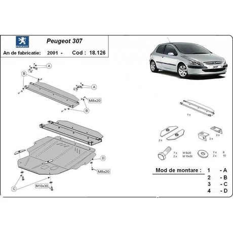 Peugeot 307, 2001-2018 - Motorvédő lemez