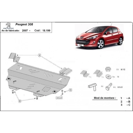 Peugeot 308, 2007-2018 - Motorvédő lemez
