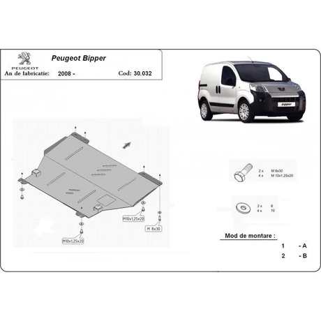 Peugeot Bipper, 2008-2018 - Motorvédő lemez