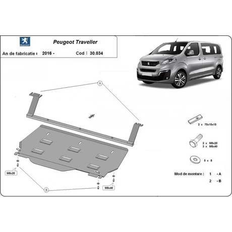 Peugeot Traveller, 2016-2018 - Motorvédő lemez