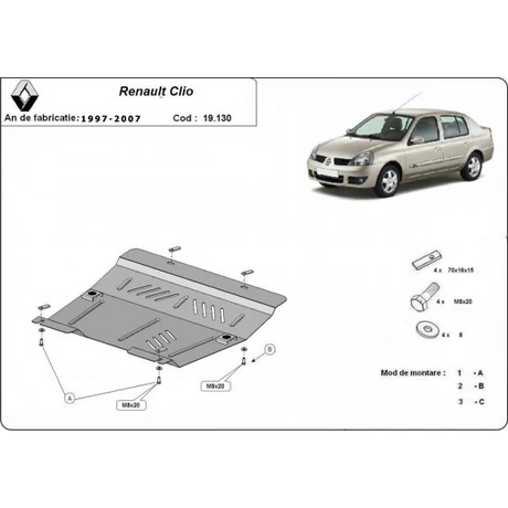 Renault Clio, 1997-2007 - Motorvédő lemez