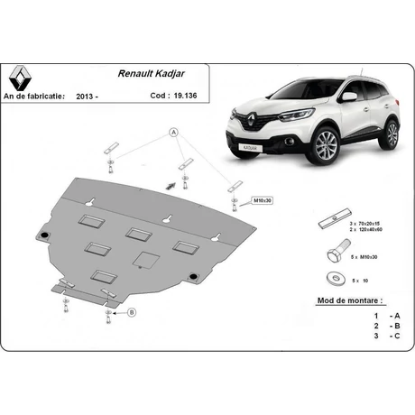 Renault Kadjar, 2015-2018 - Motorvédő lemez