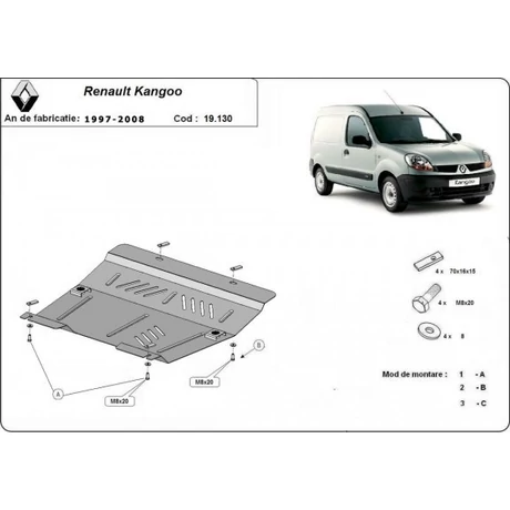 Renault Kangoo, 1997-2008 - Motorvédő lemez