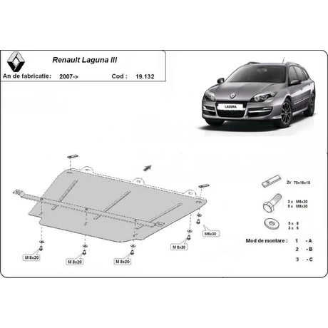 Renault Laguna III, 2007-2018 - Motorvédő lemez