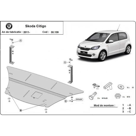 Škoda Citigo, 2011-2018 - Motorvédő lemez
