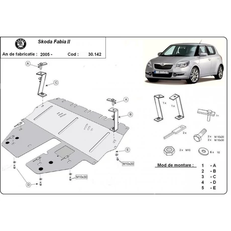 Skoda Fabia II, 2007-2014 - Motorvédő lemez