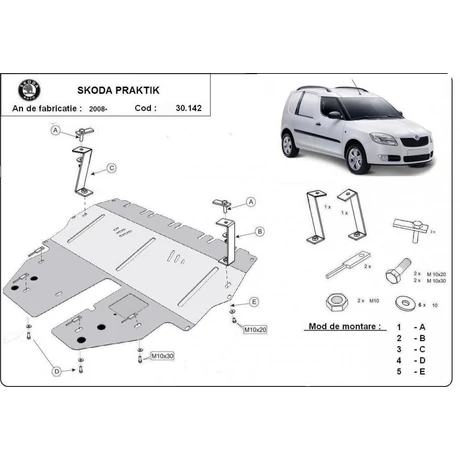 Skoda Praktik, 2008-2018 - Motorvédő lemez