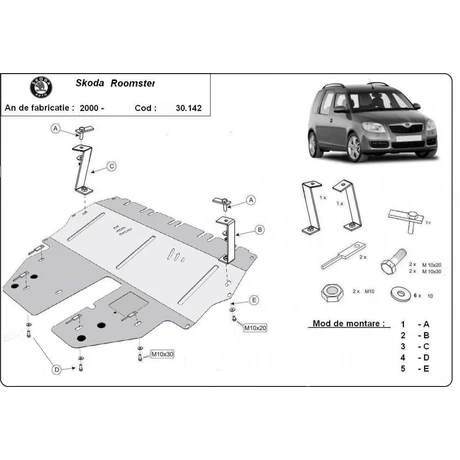 Skoda Roomster, 2004-2018 - Motorvédő lemez