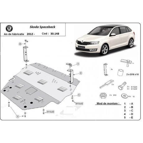 Skoda Spaceback, 2012-2018 - Motorvédő lemez