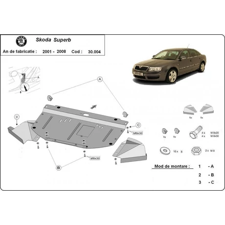 Skoda Superb B, 2001- 2008 - Motorvédő lemez