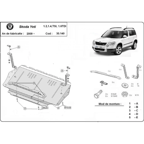 Škoda Yeti, 2009-2011 - Motorvédő lemez
