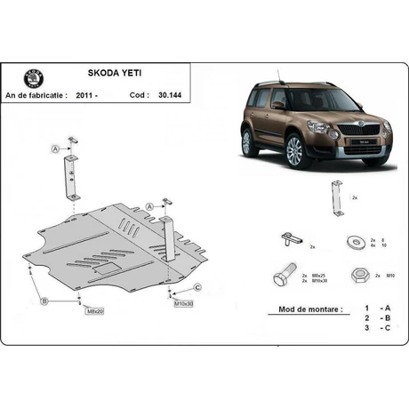 Škoda Yeti, 2011-2018 - Motorvédő lemez