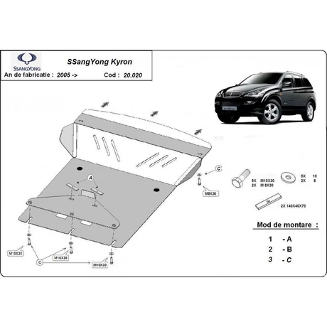 Ssangyong Kyron, 2005-2018 - Motorvédő lemez