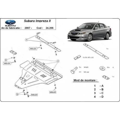 Subaru Impreza, 2007-2018 - Motorvédő lemez