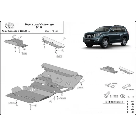 Toyota Land Cruiser 150, 2009-2018 - Motorvédő lemez