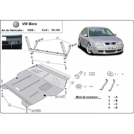 VW Bora, 1998-2005 - Motorvédő lemez