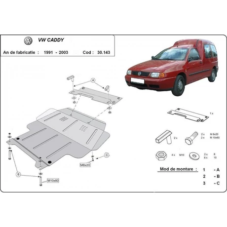 VW Caddy, 1991-2003 - Motorvédő lemez