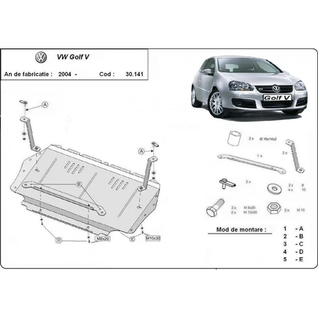 VW Golf 5, 2004-2010 - Motorvédő lemez