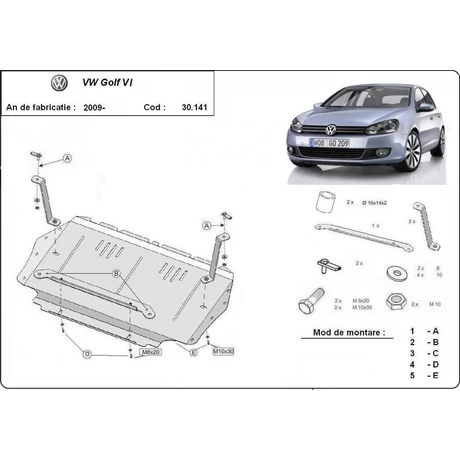 VW Golf 6, 2008-2010 - Motorvédő lemez