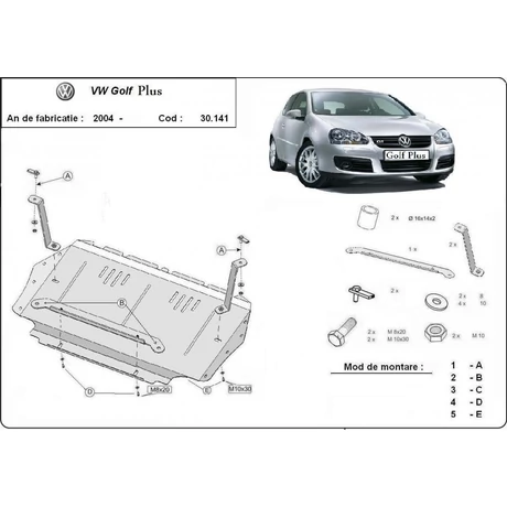 VW Golf Plus, 2004-2018 - Motorvédő lemez