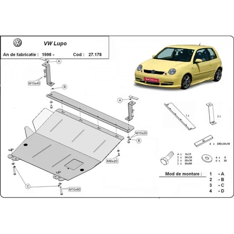 VW Lupo 1999-2005 - Motorvédő lemez