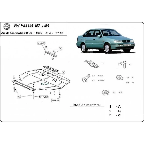 VW Passat B3, B4, 1988-1997 - Motorvédő lemez