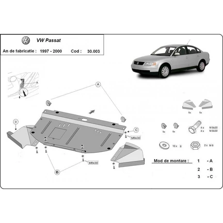 VW Passat B5, 1997-2000 - Motorvédő lemez