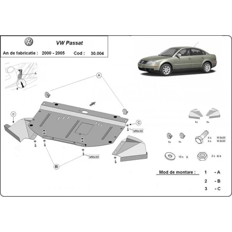 VW Passat B5,B6, 2001-2005 - Motorvédő lemez