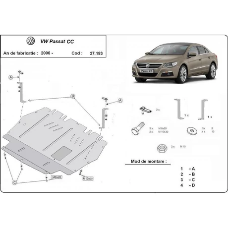 VW Passat CC, 2005-2014 - Motorvédő lemez