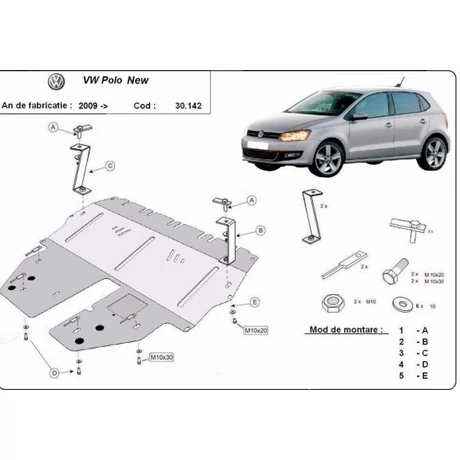VW Polo New, 2009-2018 - Motorvédő lemez