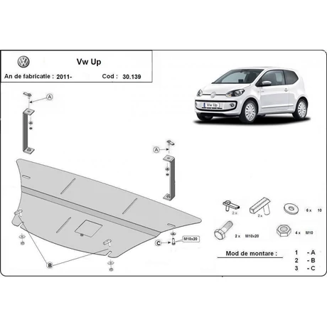 VW Up, 2011-2018 - Motorvédő lemez