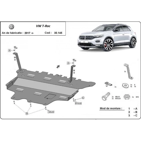 Volkswagen T-Roc, 2017-2018 - Motorvédő lemez